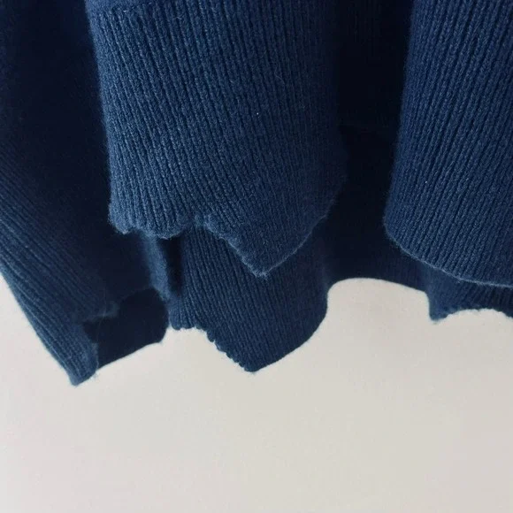 Helmut Lang Cashmere Navy Blue Distressed V Neck Oversized Sweater Womens Medium - Picture 12 of 13